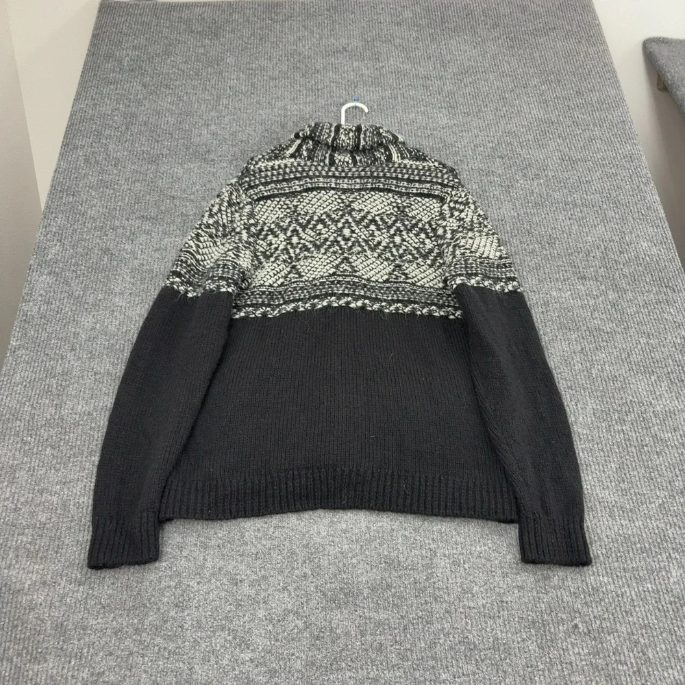 Lucky Brand Cardigan Mens L Black Wool Blend Fair Isle Shawl Collar Boho Style